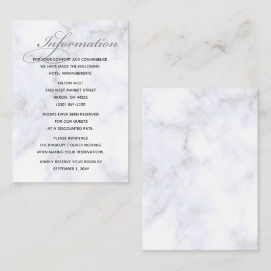 Marmer Wedding Details-kaart Informatiekaartje (Voorkant / Achterkant)