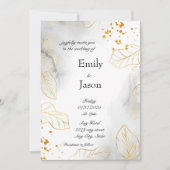 Marmer Wedding Invitation Golden Leaves Kaart (Voorkant)