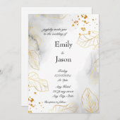 Marmer Wedding Invitation Golden Leaves Kaart (Voorkant / Achterkant)