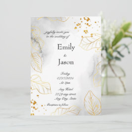 Marmer Wedding Invitation Golden Leaves Kaart