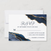 marmer Wedding Monogram van Navy Blue Gold Agate RSVP Kaartje (Voorkant)