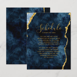 marmer Wedding Schedule Navy Blue Gold Foil Agate  Kaart