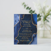 Marmer Wedding van Navy Blue en Gold Agate Briefkaart (Staand voorkant)