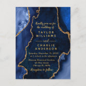 Marmer Wedding van Navy Blue en Gold Agate Briefkaart (Voorkant)