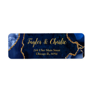Marmer Wedding van Navy Blue en Gold Agate Etiket
