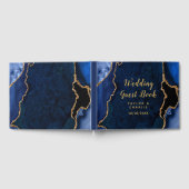 Marmer Wedding van Navy Blue en Gold Agate Gastenboek (Volledig)