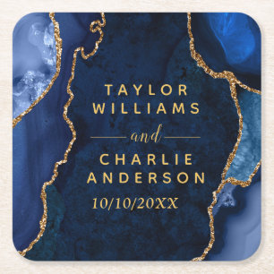 Marmer Wedding van Navy Blue en Gold Agate Kartonnen Onderzetters