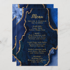 Marmer Wedding van Navy Blue en Gold Agate Menu