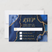 Marmer Wedding van Navy Blue en Gold Agate RSVP Kaartje (Voorkant)