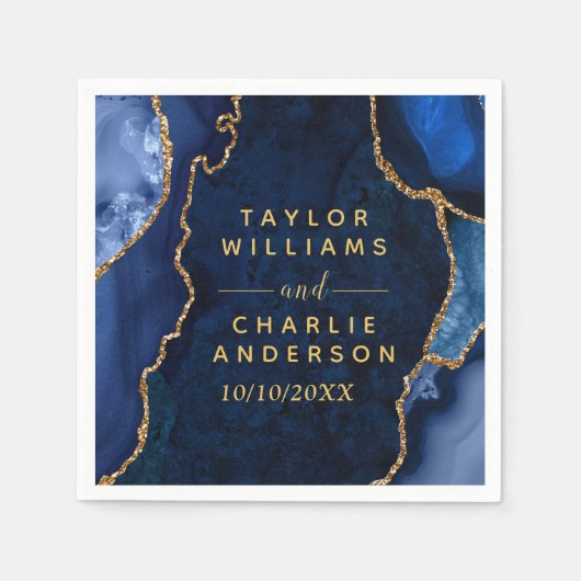 Marmer Wedding van Navy Blue en Gold Agate Servet (Voorkant)