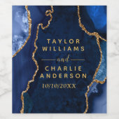 Marmer Wedding van Navy Blue en Gold Agate Wijn Etiket (Enkel label)