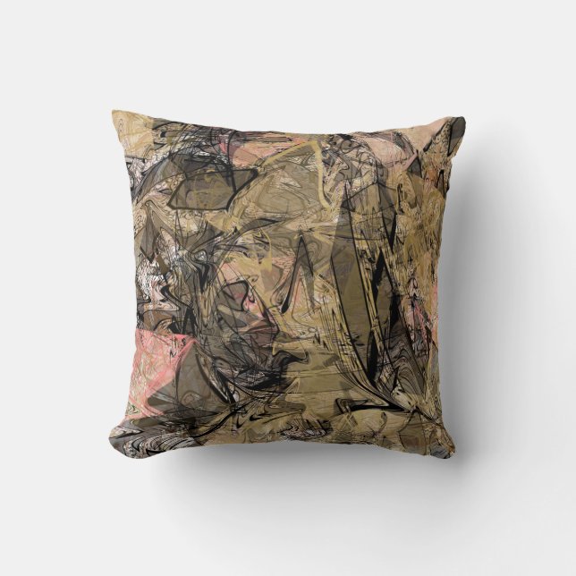 Marmer Wervelend Abstract Goud Roze Zwart Modern Kussen (Voorkant)