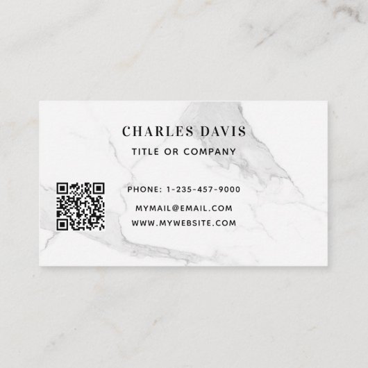 Marmer white elegant minimalist Qr code logo Visitekaartje (Achterkant)