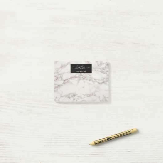 Marmer white en grijs gepersonaliseerd post-it® notes (Op bureau)