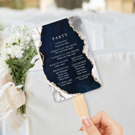 Marmer, White & Gold Agate Wedding Program voor de Handwaaier