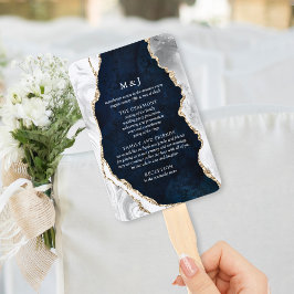 Marmer, White & Gold Agate Wedding Program voor de Handwaaier