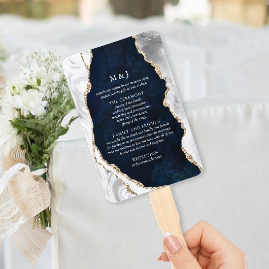 Marmer, White & Gold Agate Wedding Program voor de Handwaaier