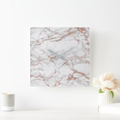 Marmer White Grey Roze Rose Gold Blush Carrara Vierkante Klok (Huis)