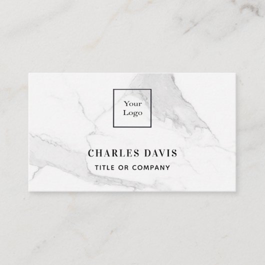 Marmer white monogram foto Qr code logo elegant Visitekaartje (Voorkant)