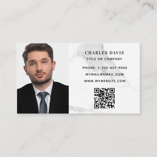 Marmer white monogram initiaal foto Qr code logo Visitekaartje (Achterkant)