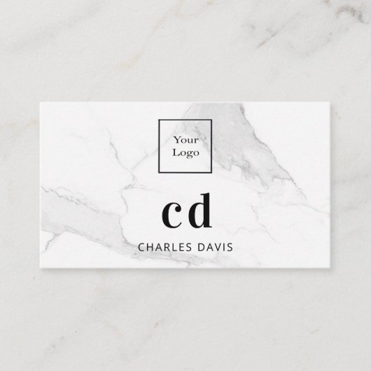 Marmer white monogram initiaal foto Qr code logo Visitekaartje (Voorkant)