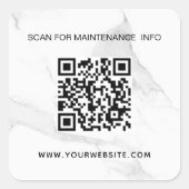 Marmer wit business qr code onderhoud vierkante sticker (Voorkant)