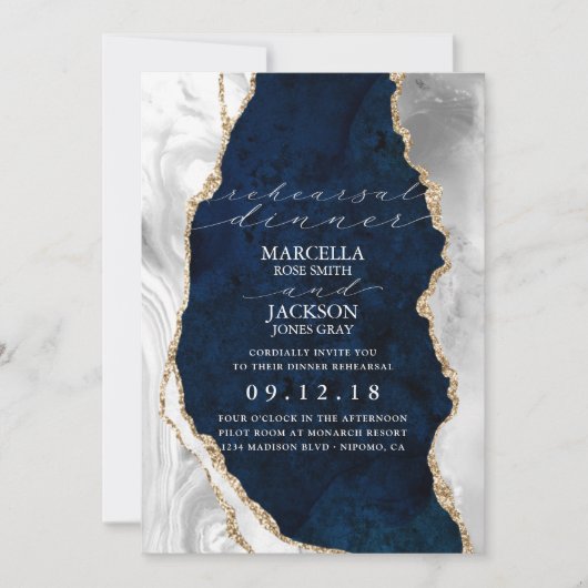 marmer, wit en goudgrijs, dinerrepetitie kaart (Voorkant)