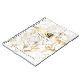 Marmer Wit/Goud, Naam & Monogram, Beroep Notitieboek (Linkerzijde)