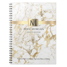 Marmer Wit/Goud, Naam & Monogram, Beroep Notitieboek