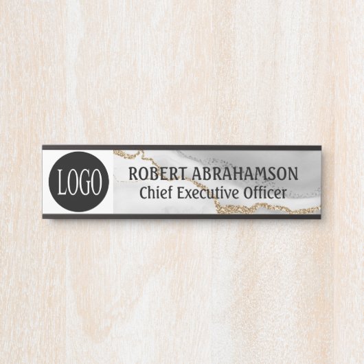 Marmer Wit Goud Uw Logo Kantoor Deurtekens Teken Deurbordje (Voorkant)