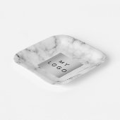 Marmer wit zwart bedrijf logo papieren bordje (Gebogen)