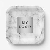 Marmer wit zwart bedrijf logo papieren bordje (Voorkant)