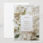 Marmer Witte Baby's Breath Minimalistische Trouwda Kaart (Voorkant / Achterkant)