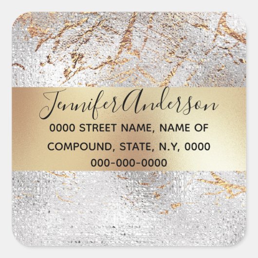 Marmer zilver goud elegante shimmer glans oppervla vierkante sticker (Voorkant)