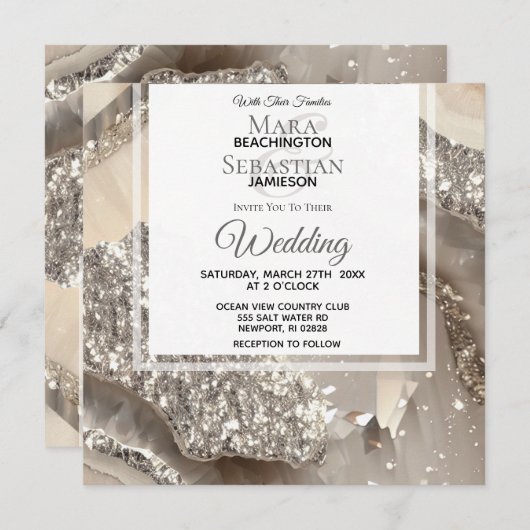 *~*Marmer ZILVER GRIJS AGAAT RSVP AR66 QR Bruiloft Kaart (Voorkant / Achterkant)