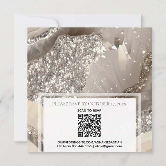 *~*Marmer ZILVER GRIJS AGAAT RSVP AR66 QR Bruiloft Kaart (Achterkant)