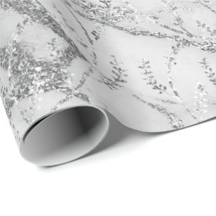 Marmer Zilver Grijs Wit Bloemen Folie Laurel Cadeaupapier