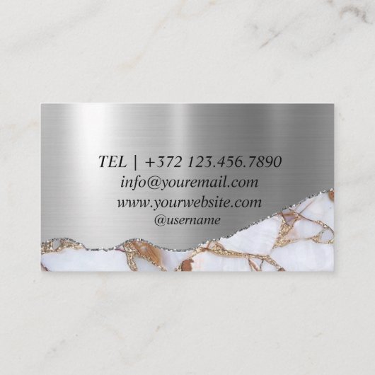 Marmer Zilveren Glitter Vrouwen DIY Beauty Visitekaartje (Achterkant)