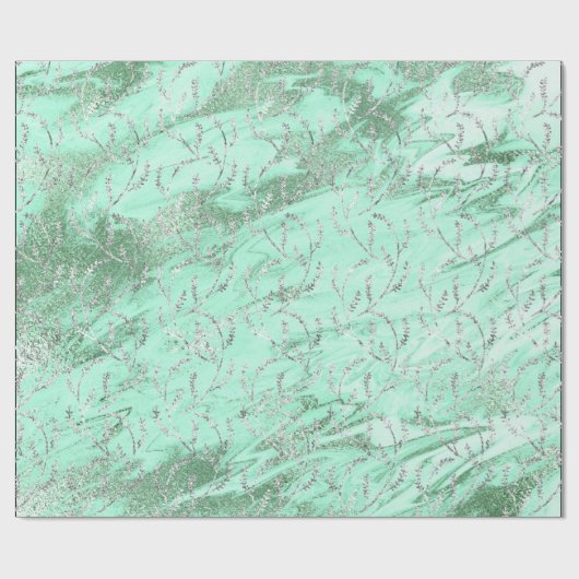 Marmer Zilveren Grijze Mint Groen Bloemen Folie La Cadeaupapier (Vlak)