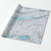 Marmer Zilveren Grijze Oceaan Bloemen Folie Laurel Cadeaupapier (Uitgerold)