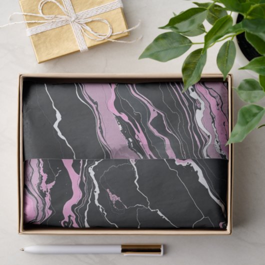 Marmer zwart en roze tissuepapier (Geschenk)