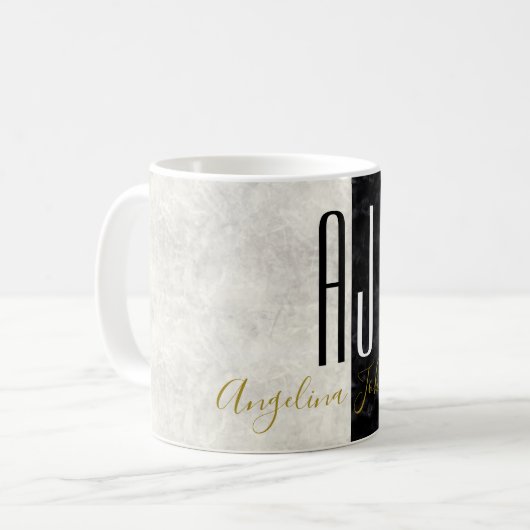 Marmer Zwart en Wit Eenvoudige Initialen Monogram Koffiemok (Voorkant links)