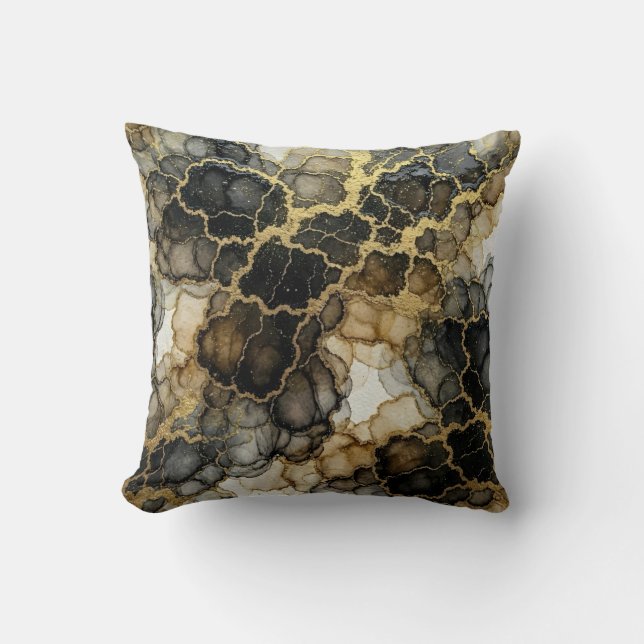 Marmer Zwart en Wit + Goud Luxe  Kussen (Voorkant)