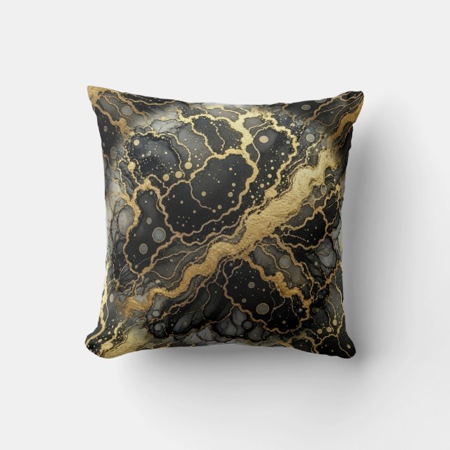 Marmer Zwart en Wit + Luxe Goud  Kussen (Voorkant)