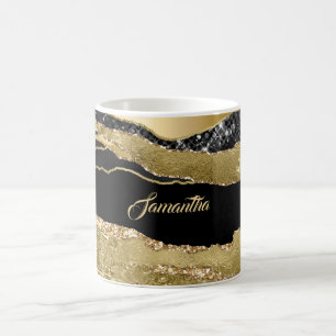 Marmer zwart goud agaat glitter naam getuft chic koffiemok