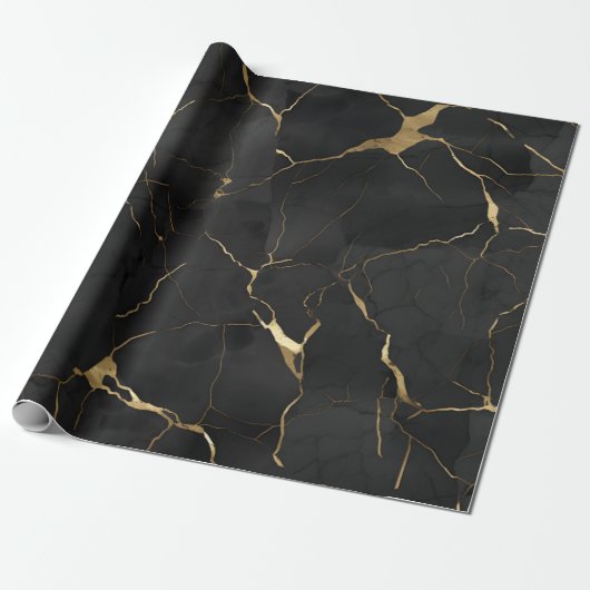 Marmer Zwart Goud Cadeaupapier (Uitgerold)