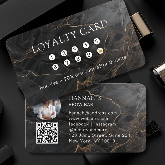 Marmer, Zwart-Goud, Salon, Foto, QR Code Loyalitei Visitekaartje