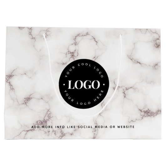 Marmer Zwart Rond Logo Zakelijk Bedrijfs Custom  Groot Cadeauzakje (Achterkant)