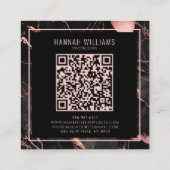 Marmer Zwart Roos Goud QR Code Girly Trendy Vierkante Visitekaartje (Achterkant)
