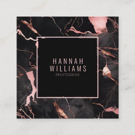 Marmer Zwart Roos Goud QR Code Girly Trendy Vierkante Visitekaartje (Voorkant)